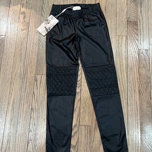 Hannah Banana Black Faux Leather Leggings girl 10 NWT